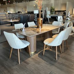 Brown 7pc Marble Dining Room Set