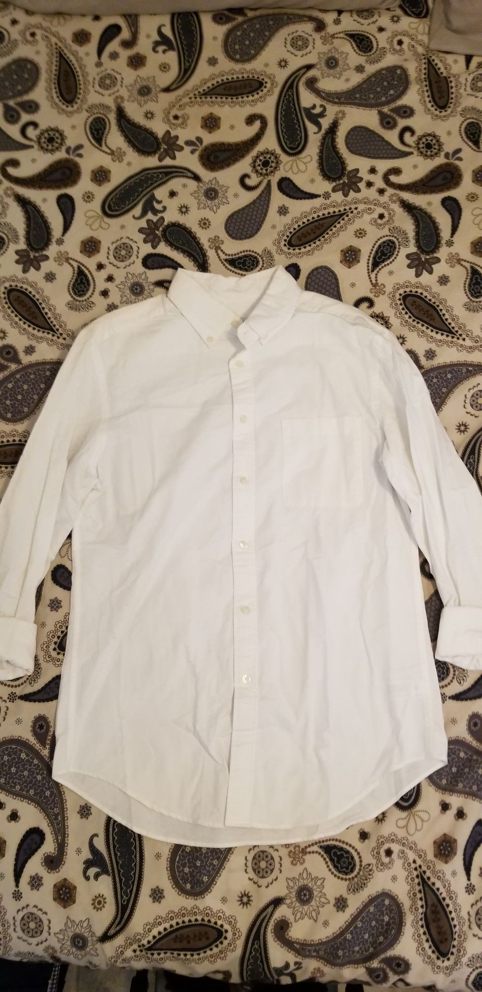 White button up shirt.