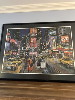 Framed Times Square Cityscape – Vibrant Urban Artwork with Neon Reflections