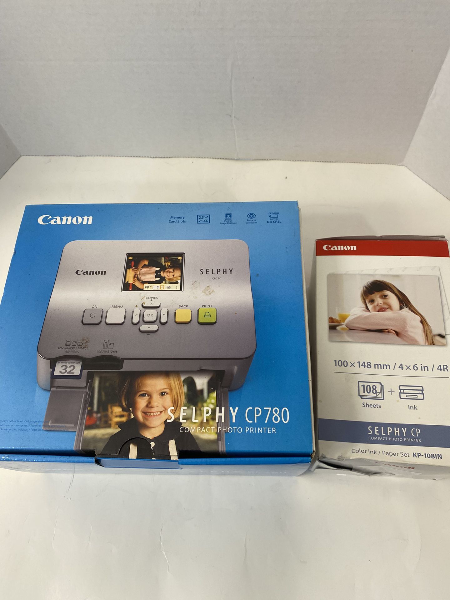 Brand New Open Box Canon Selphy CP780 Compact Photo Printer & Box of 108 Photo Sheets & Ink