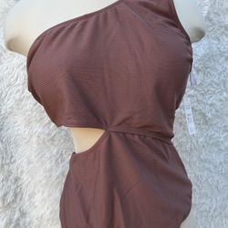 Cupshe Brown One-Shoulder Cutout Swimsuit Small Or XL