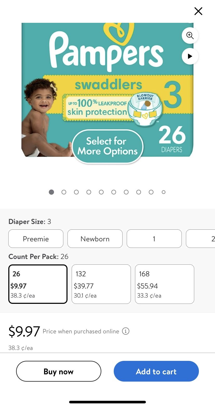 New Pampers Swaddlers Size 3, 26 Diapers 