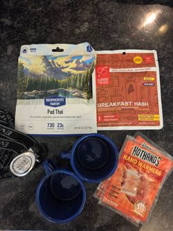 Camping Gear Bundle – Food, Headlamp, Mugs, Hand Warmers