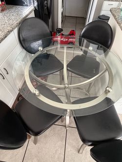 Round Glass Dining Table with 4 Chairs