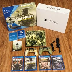 Sony PlayStation 4 Slim Call of Duty: WWII Limited Edition 1TB Green Camouflage with 2 Controllers and 4 Call of Duty: WWII games 