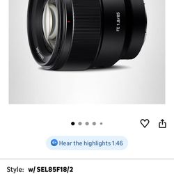 Sony 85mm 1.8 Lens 