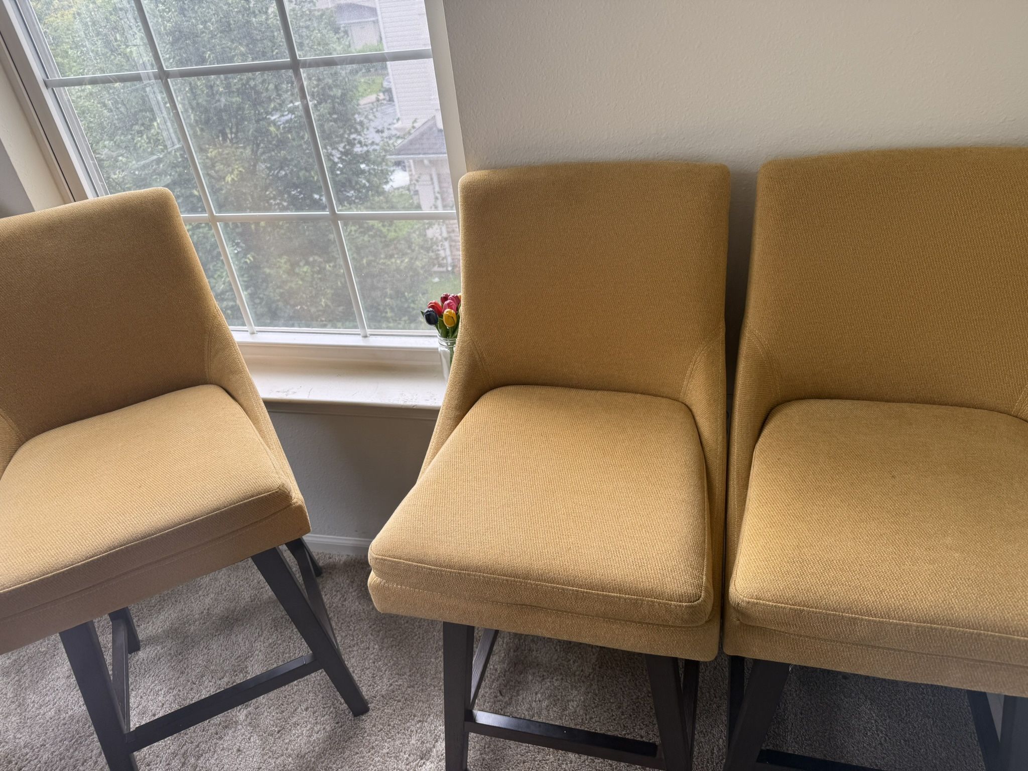 Set of 4 Upholstered Swivel Bar Stools – Excellent Condition!
