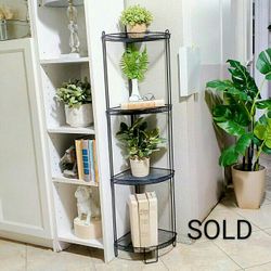 Black Metal Mesh Four Tier Corner Shelf,  42"x12"x10" , CASH ONLY, PICKUP ONLY - shelves, side table, plant stand, sofa tables