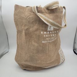 Waikiki Beach Tote Bag - Embassy Suites By Hilton, Burlap, Brown, Cotton Straps.