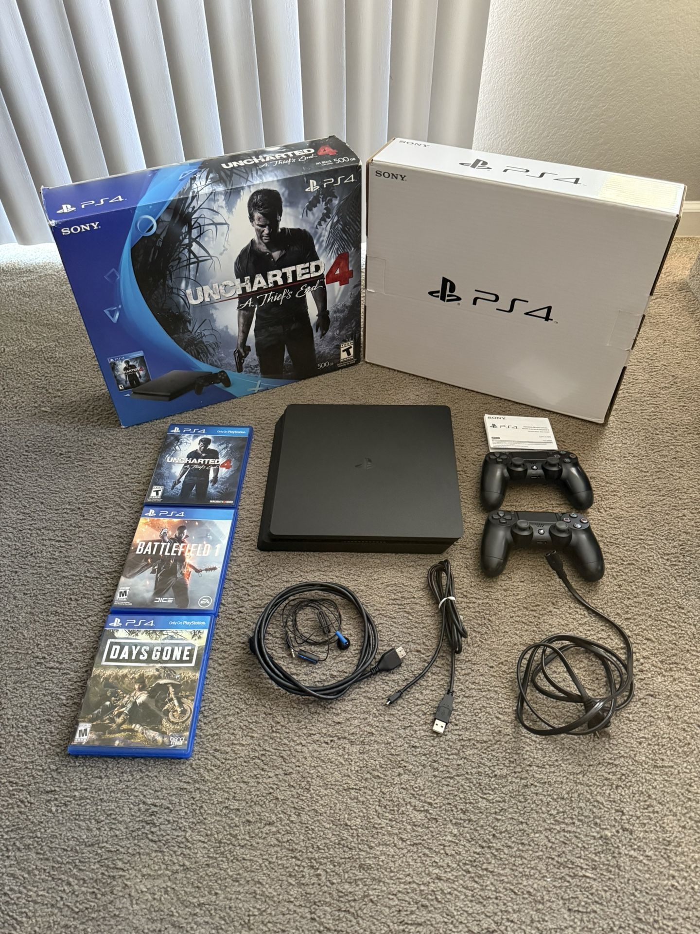 PlayStation 4 Slim With 2 Controllers And 3 Games