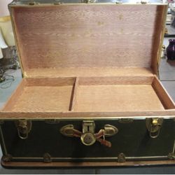 Antique Green & Brass Steamer Trunk