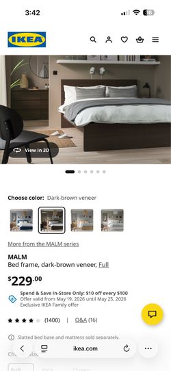 Malm full size bed frame black brown wood