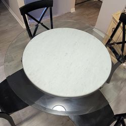 Marble/Glass Top Table with four wooden chairs