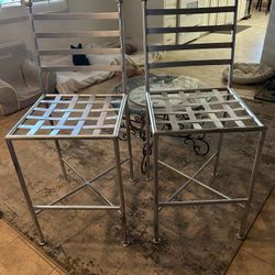 2 Metal Silver Stools 