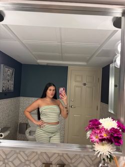 Green White Striped Tube Top Set