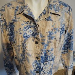 Women's  Beige And Blue Flower Jacket...size XL 