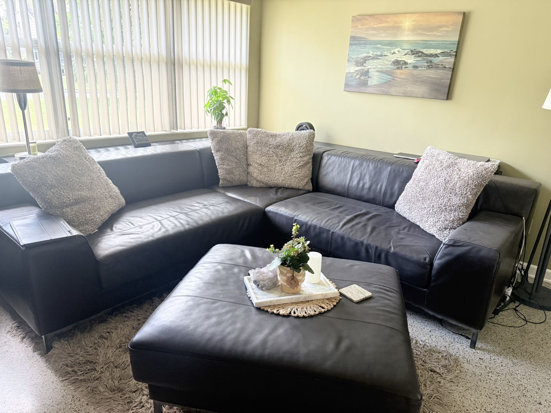 Modern Cafe Sectional Sofa  Leather with Ottoman. $500