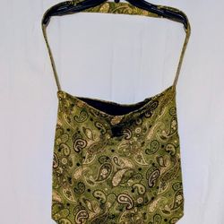 Tote Bag Shoulder Handmade Green Paisley Cloth Print 17 " x 17"