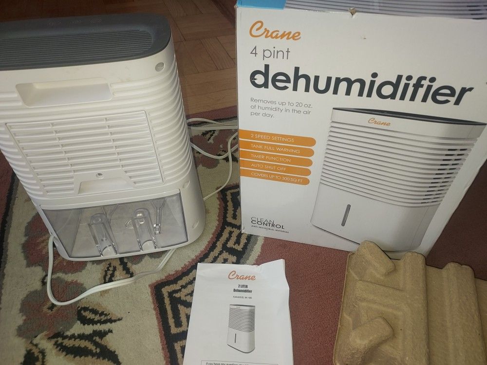 Dehumidifier New Open Box Never Used 4 Pint By Crane Great For Small To Medium Sized Area Up To 3000 Sq Ft Pick Up In Niles, Illinois Shipping Availab
