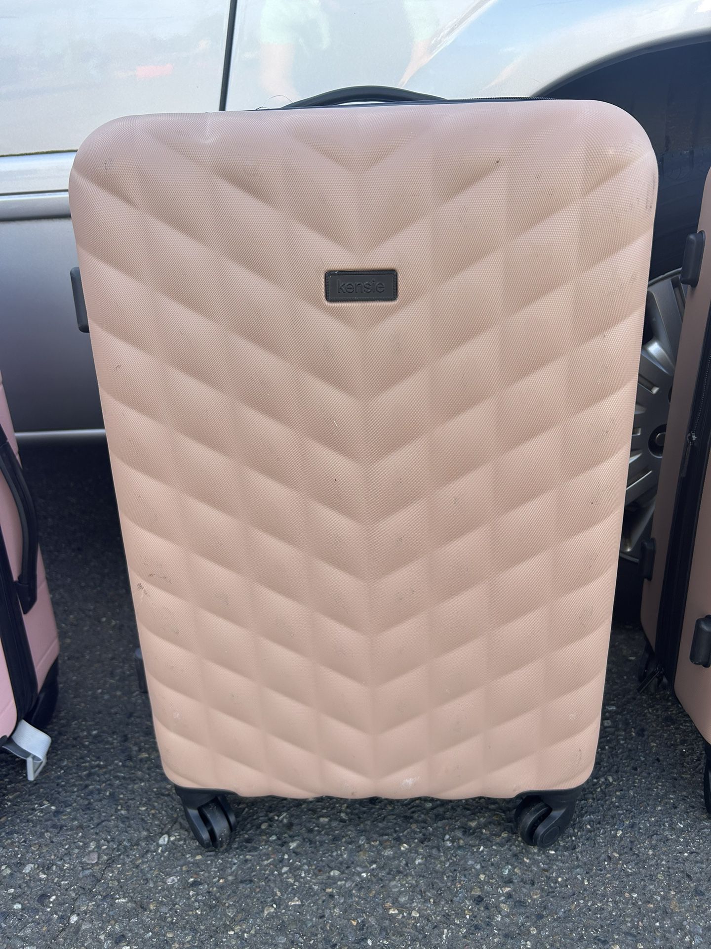 Two Identical Pink Medium sized Check in Suitcase Luggage (2)