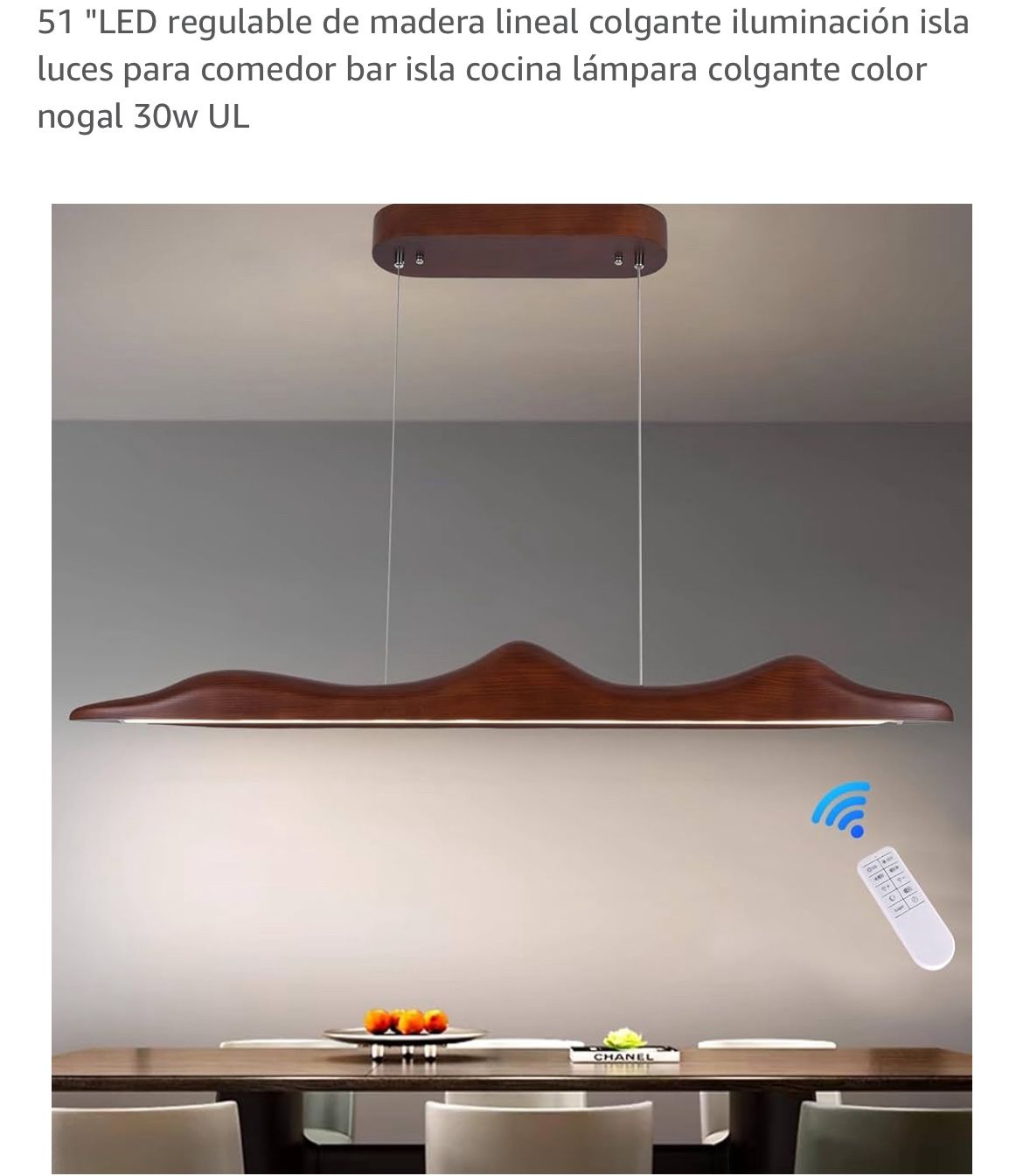 51 "LED Dimmable Wooden Linear Pendant Lighting Island Lights for Dining Bar Island Kitchen Pendant Lamp Walnut Color 30w UL