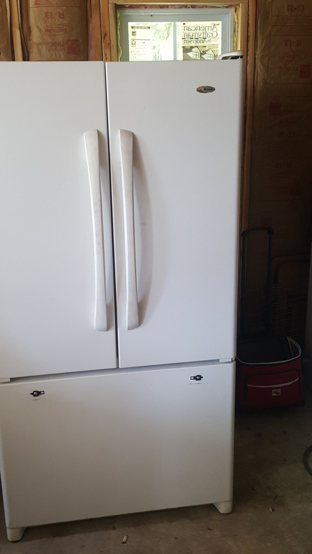 Amana white 3 door refrigerator with ice maker Works great