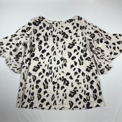 Tickled Teal Women's Medium Animal Print Bell Sleeve Top
