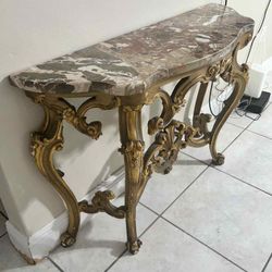 Antique Foyer Table With Marble Top 43”Lx13.5”Wx30”H
