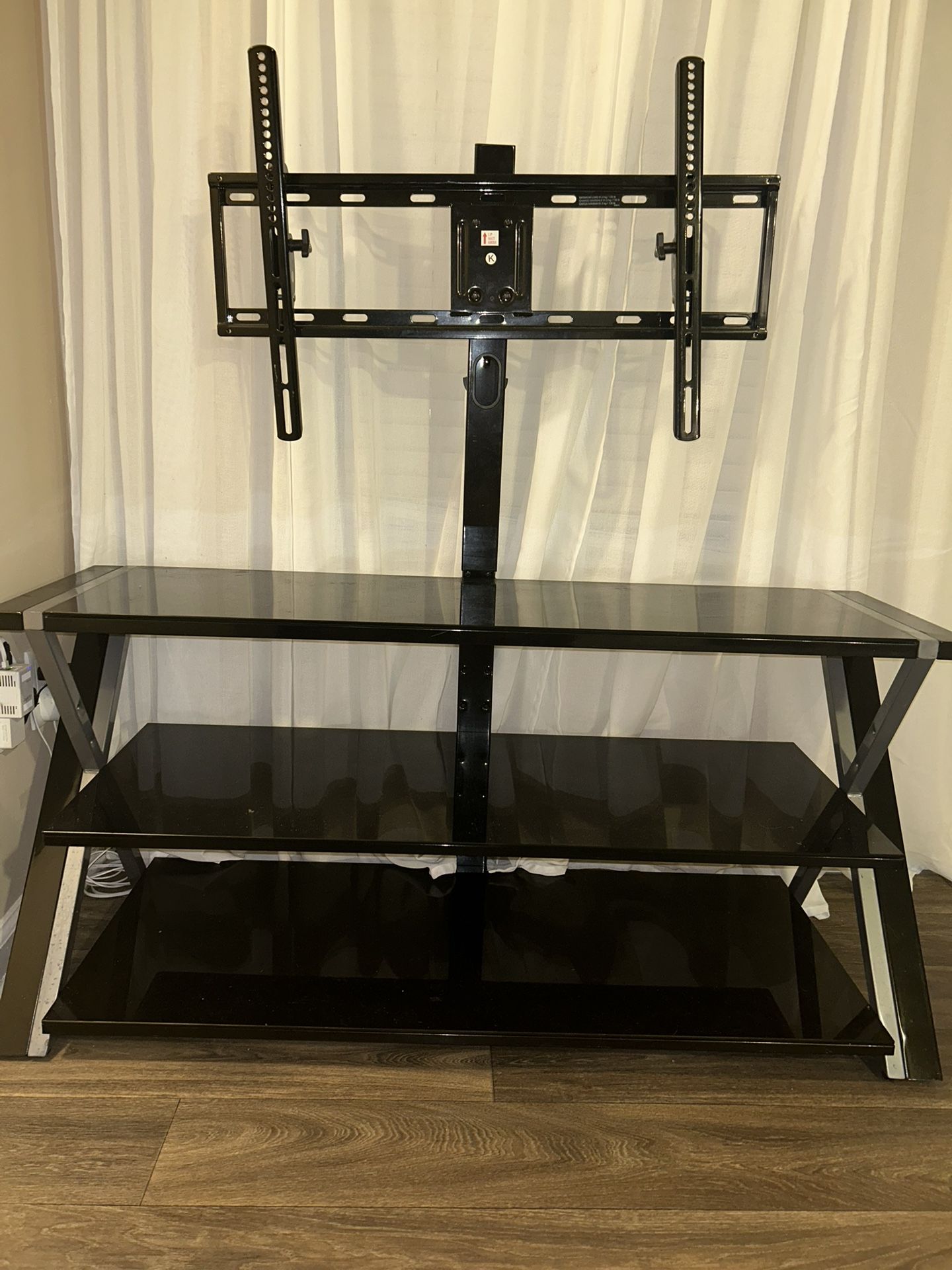 Modern Black Glass TV Stand with Integrated Mount – 4ft 4in Wide