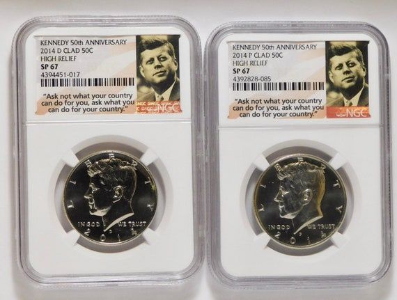 2014-P & D Kennedy Half Dollar "50th Anniversary" HIGH RELIEF! SP-67 (2 Coins)