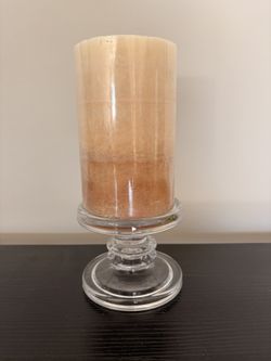 New Heavy Glass Pedestal Candle Holder and Candle. 