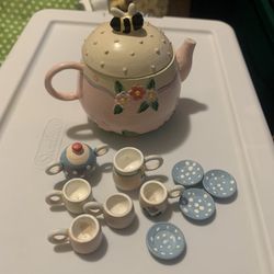 Vintage Miniature Tea Set Garden Pink Floral Bee Midwest Imports of Canon Falls