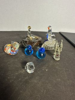 Lot of 8 Art Glass Figurines & Crystal Decor, Birds, Cat, Penguin