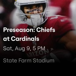 Kansas City Chiefs vs Arizona Cardinals 2 Lower Level Aisle Seats With Pass