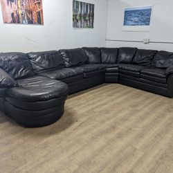 Free Delivery! Black Leather Sectional 