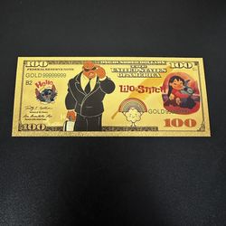 24k Gold Foil Plated Cobra Bubbles Lilo and Stitch Banknote