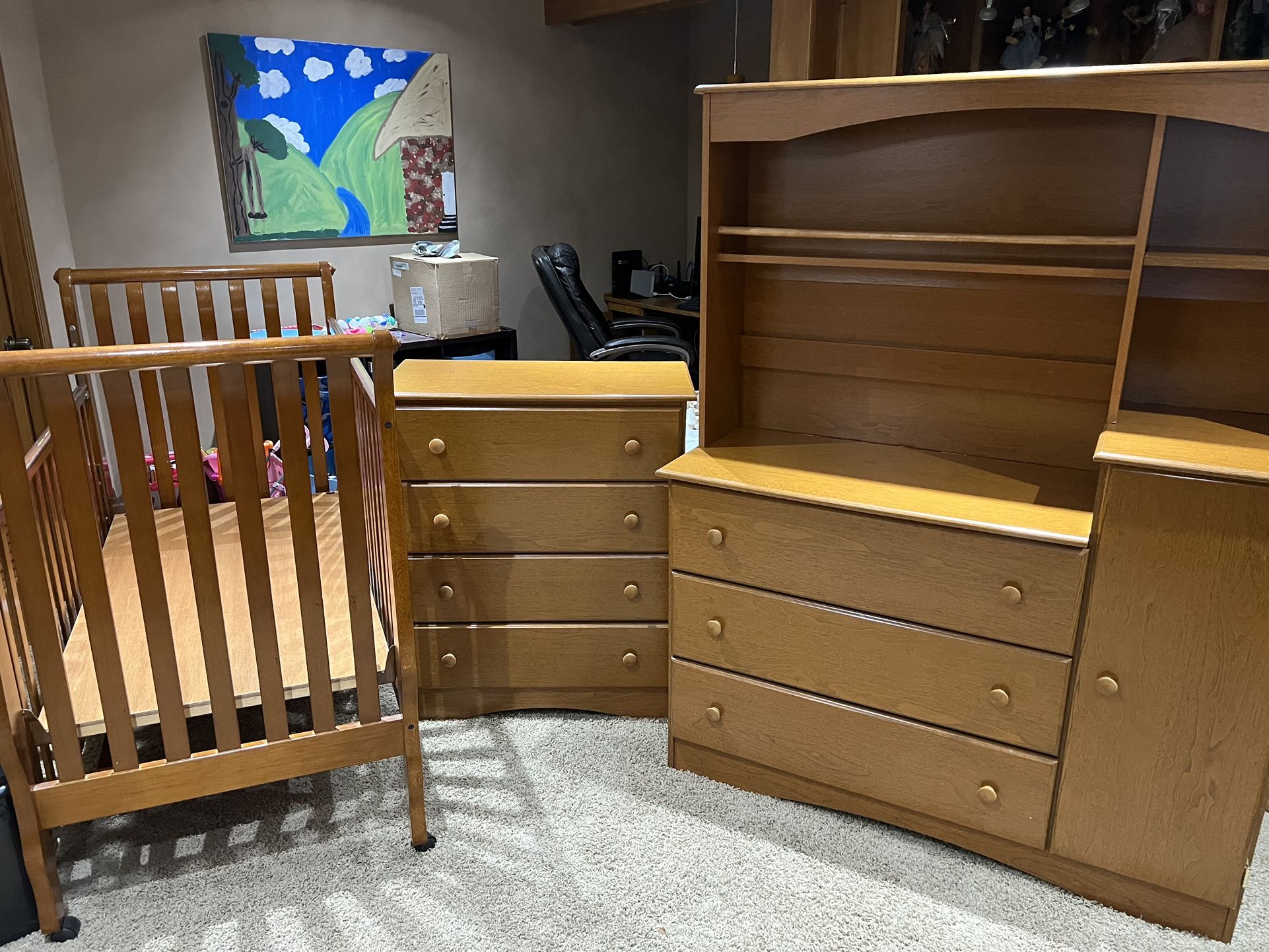 Baby Bedroom Furniture 3 Pieces (bed, Dresser, Changing Hutch)