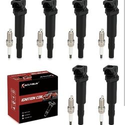 BRAND NEW OPEN BOX UF592 Ignition Coil Pack and Iridium-Platinum Spark Plugs Set of 6 Compatible with BMW