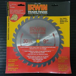 Irwin 9 Inch 30 Tooth 5/8" Saw Blade for Table, Miter, Radial Arm Saws
