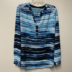 Women’s VALERIE STEVENS 100% Polyester Long Sleeve Multicolor Pull Over Top… Size Large