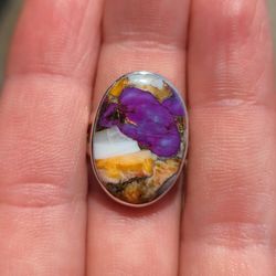 Purple Spiny Oyster Turquoise 925 Ring