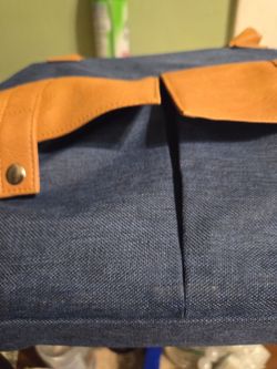 Navy Canvas Bag with Tan Leather Trim