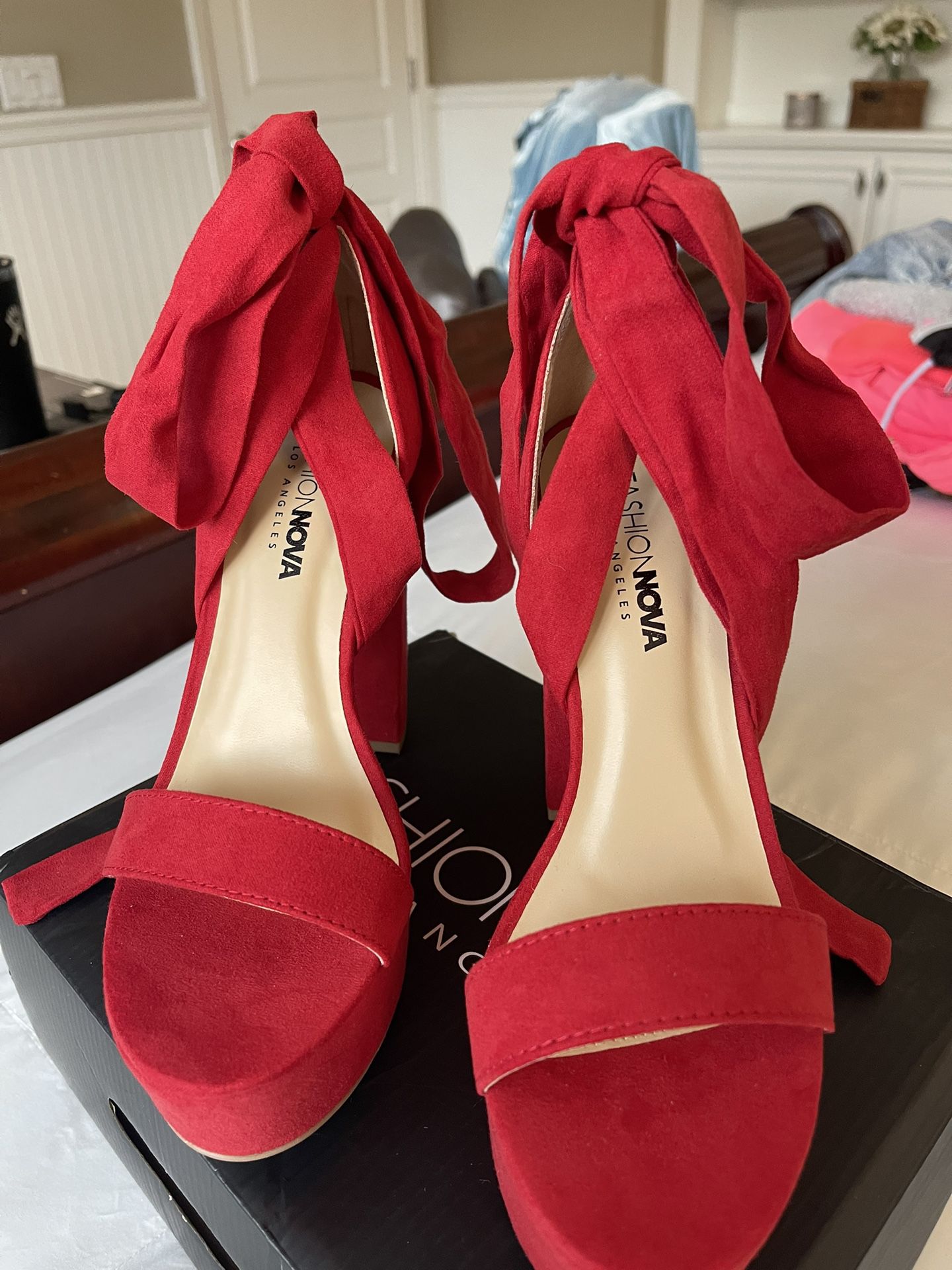 REDUCED! Women’s Size 7 1/2 - Red Lace-up Platform Heels 