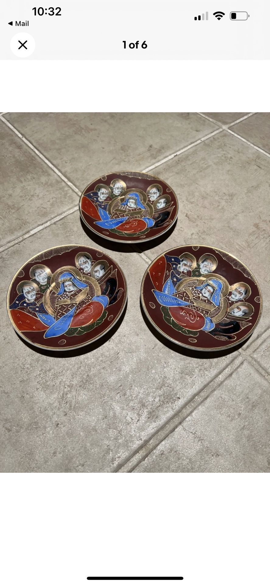 3 Beautiful Antique Kutani Wave Ceramic Collection