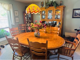 Vintage Dining set by H.W. Hull & Sons solid oak dining table and 8 chairs