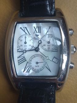 Lucien Piccard 26495BK  Art Deco Style Men's Chronograph Watch NEW BATTERY