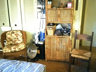 WICKER HUTCH, &TWO CHAIRS