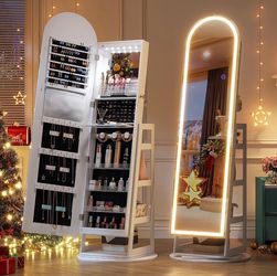 LED Arched Mirror Jewelry Cabinet Standing (Read Description!)