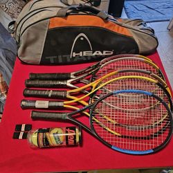 5 Tennis Racquets + Head Tennis Bag – Prince, Head, Wilson