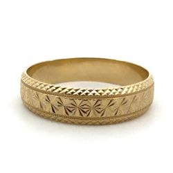 Men’s Woman’s 14k Yellow Gold Engraved Wedding Band with Geometric Floral Etched and Milgrain Detail 5.65mm Ring Size 10 GP3073352